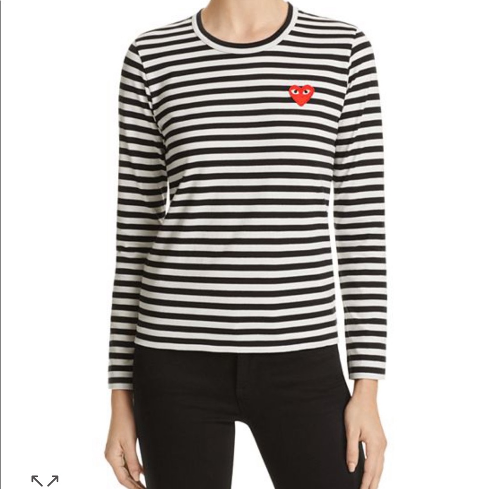 CDG Cotton Red Emblem Stripe Tee